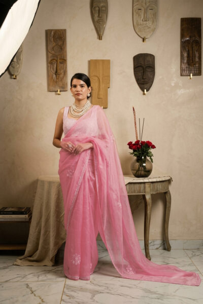 Gulabi Noor Pink Silk Organza Saree