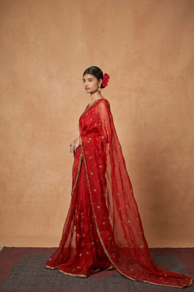 Heer red silk organza saree