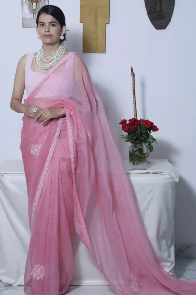 Gulabi Noor Pink Silk Organza Saree