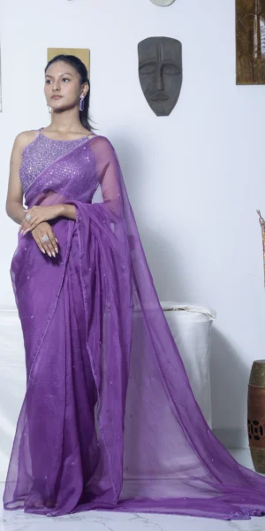 Kumudini purple silk organaz