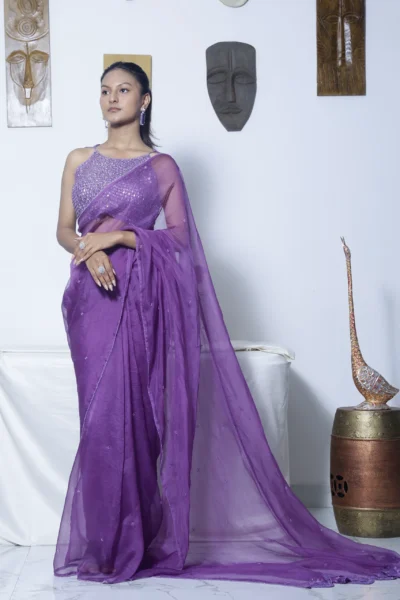 Kumudini purple silk organza saree