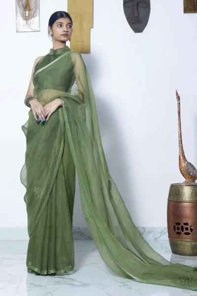 Anaya Olive Silk Organza Saree