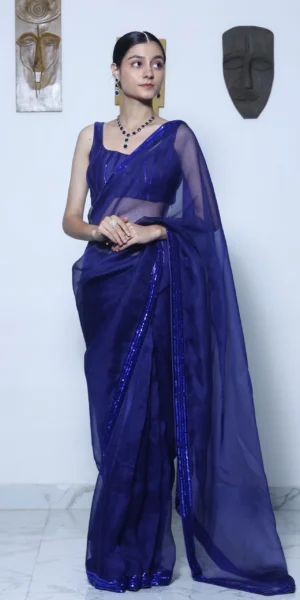 Indranee blue Silk Organza Saree
