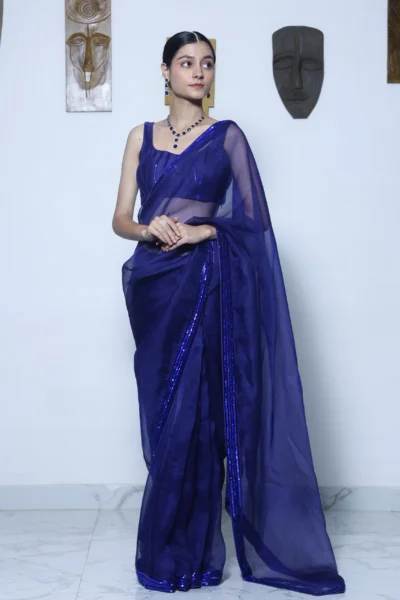 Indranee blue Silk Organza Saree