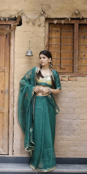 Paana green silk organza silk