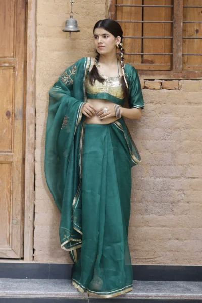 Paana green silk organza silk