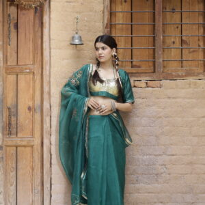 Paana green silk organza silk