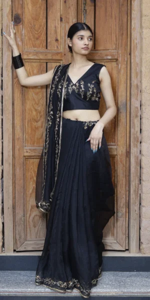 Nishita black silk organza saree