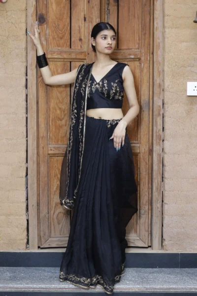 Nishita black silk organza saree