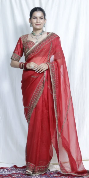 Gulnaar Maroon Silk Organza