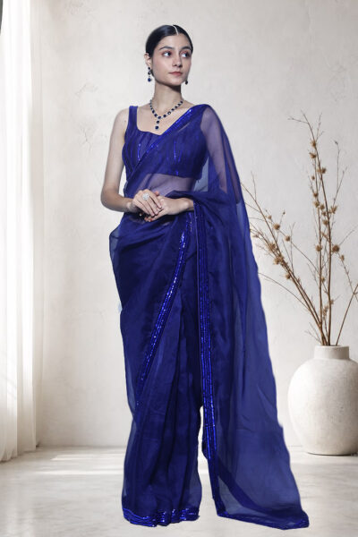 Indranee blue Silk Organza Saree