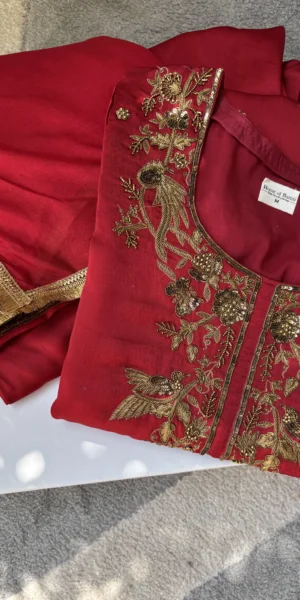 Ruhani Red Satin Kurta Set