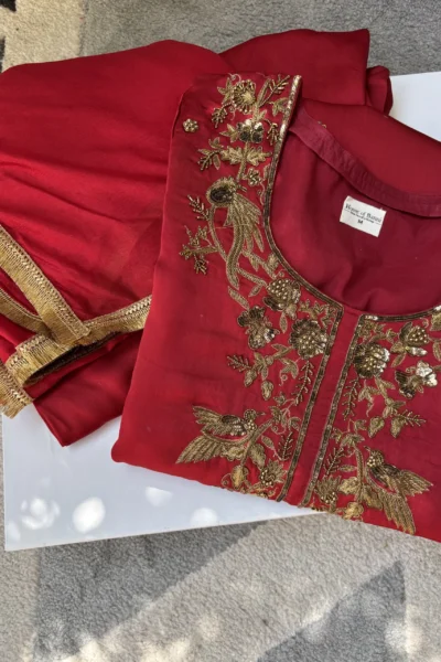 Ruhani Red Satin Kurta Set