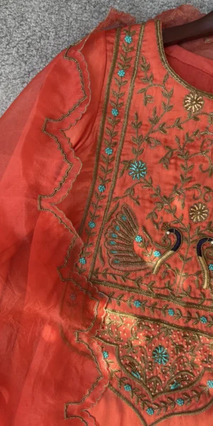 Saanvi Orange Silk Satin Kurta Set