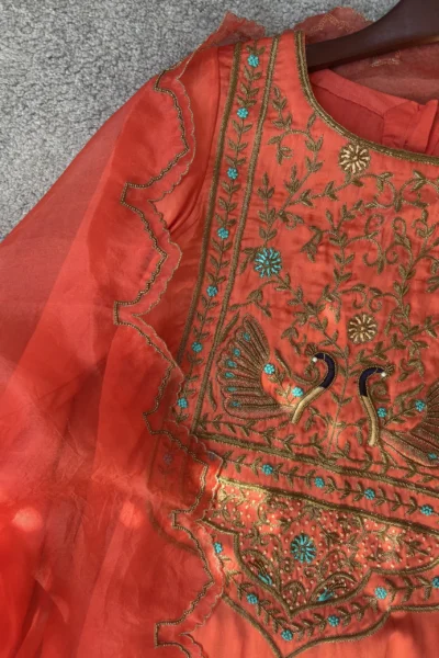 Saanvi Orange Silk Satin Kurta Set